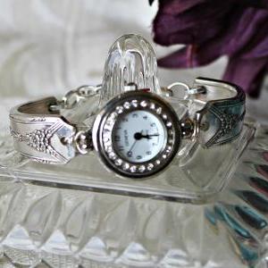 Silver And Rhinestone Silverware Watch